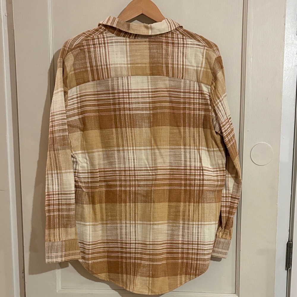 Madewell Tan and Cream Plaid Flannel Shirt - Picture 2 of 4